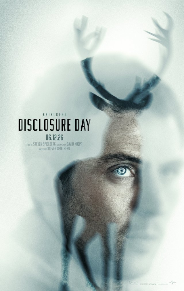 Disclosure Day teaser poster - figures in silhouette against alien light